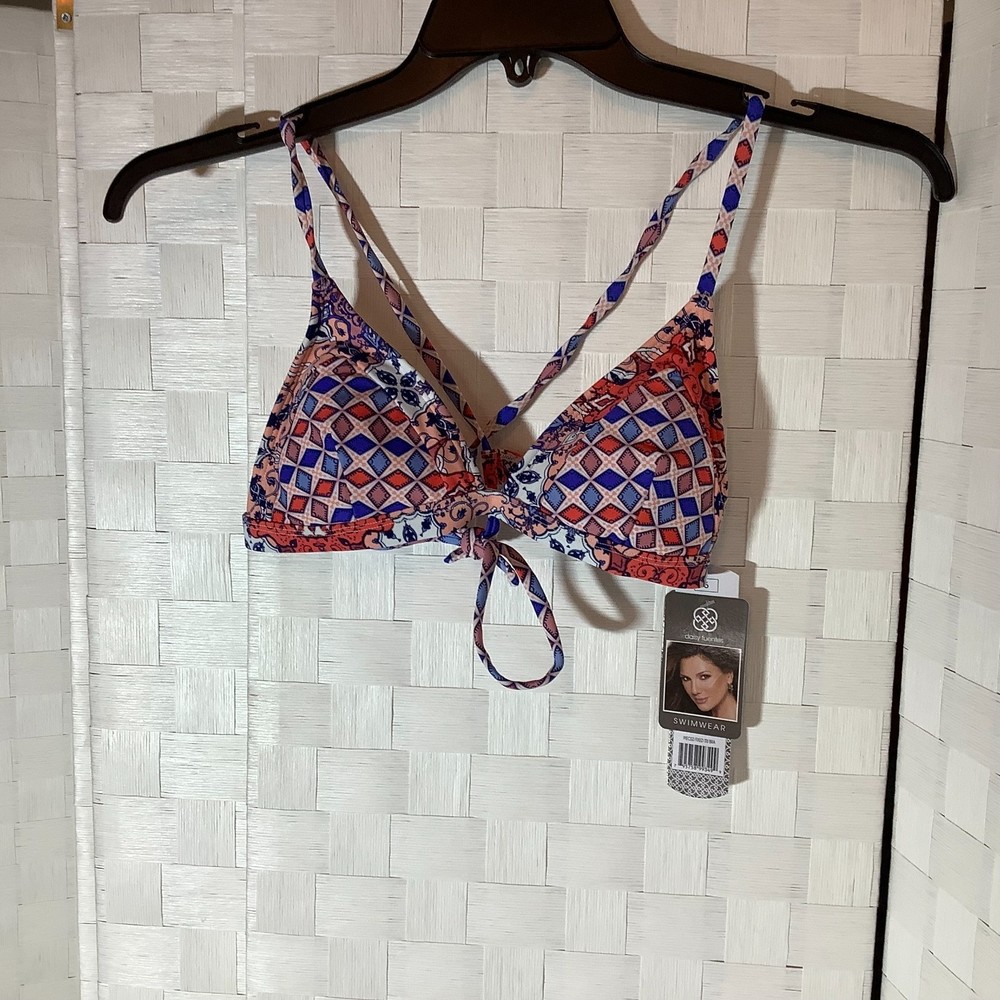 NWT Daisy Fuentes Bra bikini multi color paisley bikini top size 10